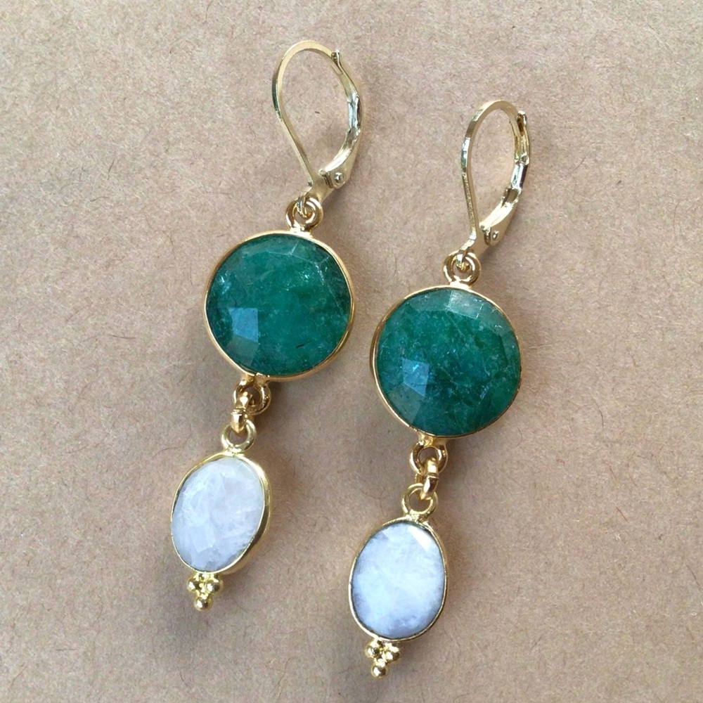 Emerald Moonstone Gold Filled Sundance Charm Earrings